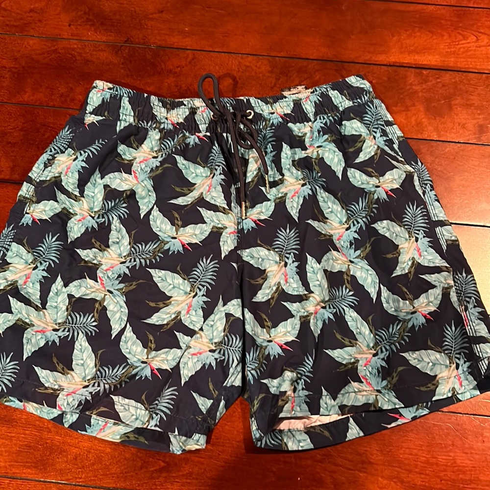 Slate & Stone Blue Floral Tropical Swim Trunks Size M